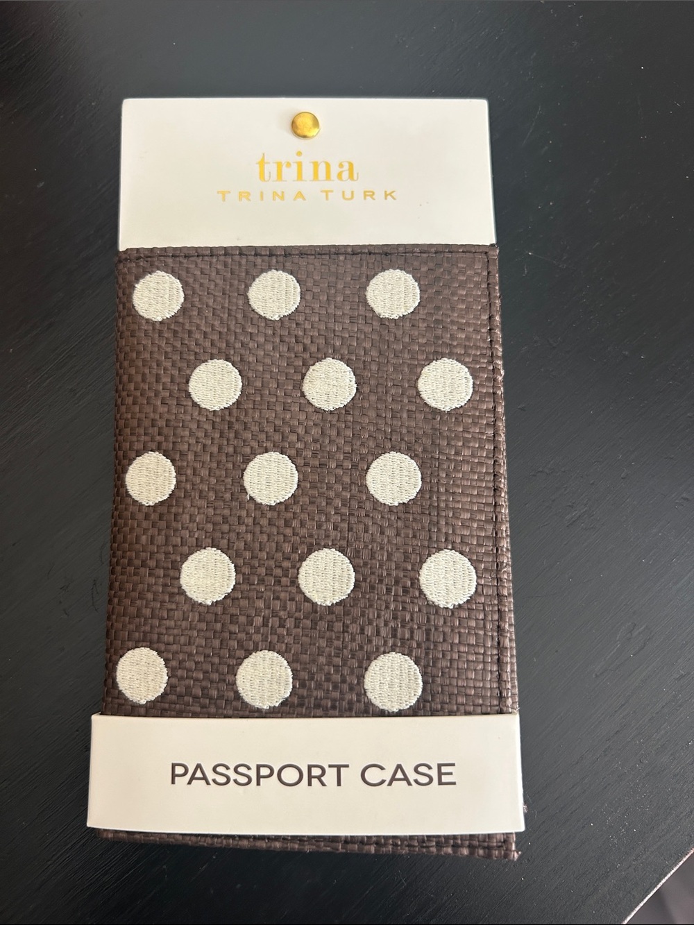 Trina Turk Brown and Cream Polka Dot Passport Case. New Stylish Travel 🧳